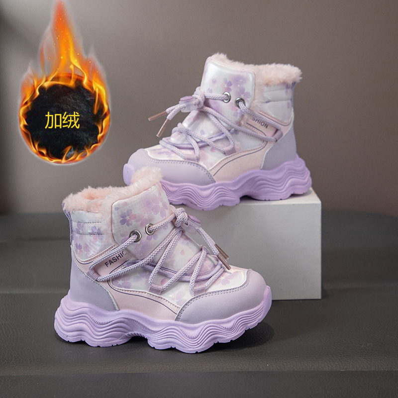 儿童加绒雪地靴保暖女童棉靴冬季新款男童加厚棉鞋女孩短靴潮