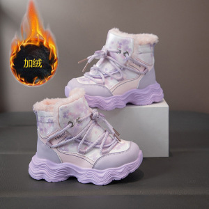 儿童加绒雪地靴保暖女童棉靴冬季新款男童加厚棉鞋女孩短靴潮