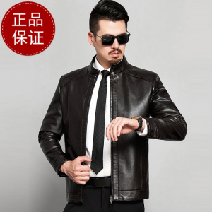 免费试穿 海宁绵羊皮软皮衣男真皮短款立领真羊皮中年机车皮夹克修身外套潮海宁真皮绵羊皮