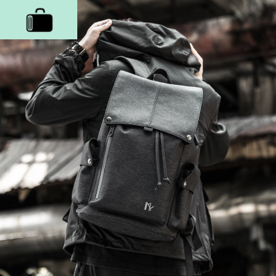 韩版帆布男包休闲双肩包潮流男士背包旅行包学院风高中学生书包男NEW LAKE 酷黑色-0282尼龙款