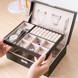 林檎女士首饰盒ins风首饰收纳盒大容量女便携项链耳环珠宝手饰品盒子小家用带锁送女朋友老婆生日礼物送女朋友老婆情人节七夕生