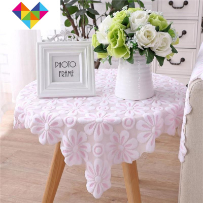 沙发巾浅蓝色罩子白色蒙纱巾四季套盖布垫网三角形蕾丝靠背手巾R47-粉色升级小花(24针超厚)90*90cm方巾