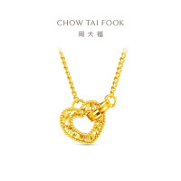 周大福碎金金爱心双环足金黄金项链套链女计价(工费480)EOF1836送生日礼物