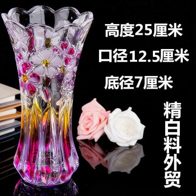 三维工匠彩绘花瓶玻璃插花水养富贵竹电视柜摆件客厅插花瓶子透明新款创意中号粉金梅花外贸货