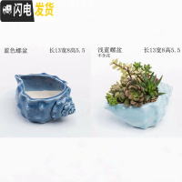 三维工匠创意个性中大小号口径北欧风蓝色家用可爱多肉花盆陶瓷器 螺盆2个 中等花盆容器