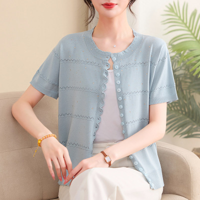 夏季妈妈装洋气中老年女士休闲开衫针织衫女大码宽松夏款40-60岁