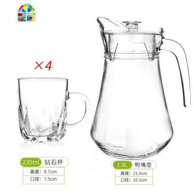 大量杯玻璃冷水瓶家用可高温防爆盛凉白开水鸭嘴壶扎杯倒果汁容器 FENGHOU 1竖条壶+6高直身杯凉水壶