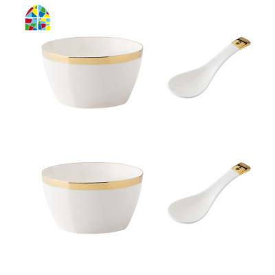 碟套装陶瓷碗筷北欧风盘子吃饭碗家用方碗日式ins轻奢餐具 FENGHOU 金边方碗10人32件套(送筷子)