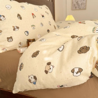 全棉卡通双层纱床上四件套100纯棉被套床单学生宿舍床笠款三件套_228
