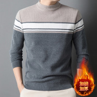 冬季圆领加绒毛衣男中年加厚T恤长袖保暖针织衫爸爸雪尼尔t恤男装