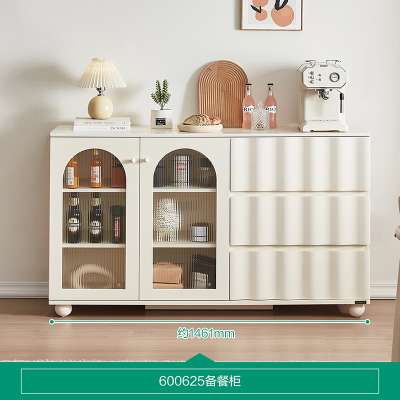 全友家居奶油风多功能餐边柜小户型餐厅收纳置物实木脚备餐柜