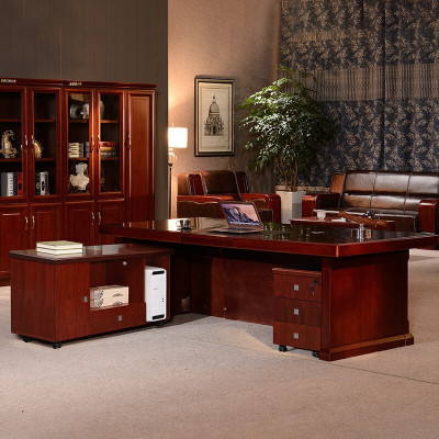 域赢老板桌总裁桌大班台办公桌油漆贴木皮经理桌2.4米+6门书柜
