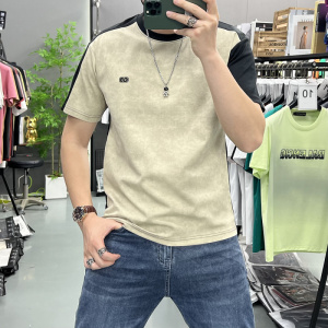 个性潮流扎染复古拼接撞色短袖T恤夏季新款休闲百搭宽松半袖上衣