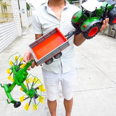 遥控儿童拖拉机拖车农夫车超大号工程车翻斗车男孩玩具电动拖拉机+拖车+割晒机3块电池(收藏送礼))