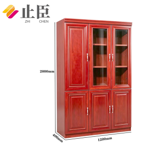 止臣 书柜 办公家具油漆书柜带玻璃门落地置物柜多层书橱收纳展示柜 三门 个