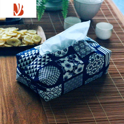 三维工匠原创日式烫金印花布艺纸巾套纸巾袋抽纸袋复古抽纸盒纸巾包纸巾盒 蓝蓝色
