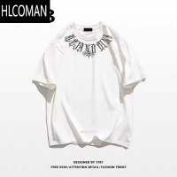 HLCOMAN西海岸美式复古短袖T恤男高街潮牌嘻哈手掌眼球圆领潮牌半袖上衣