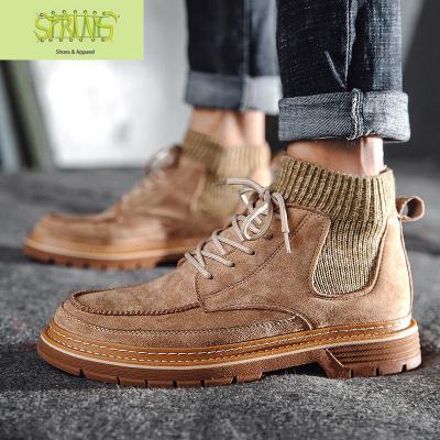 。新款袜子口青年人靴男2019搭配牛仔裤高帮靴子男马丁英伦风潮鞋语娄