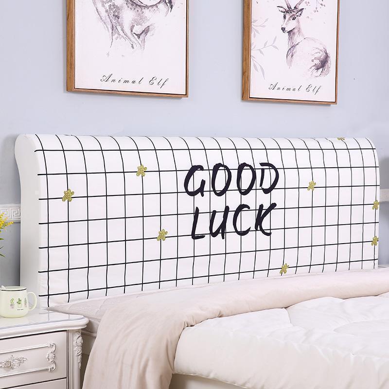 家柏饰(CORATED)欧式全包床头罩套床头套罩弹力布软包床靠背罩防尘保护套1.51.8米 格子文字 1.5米