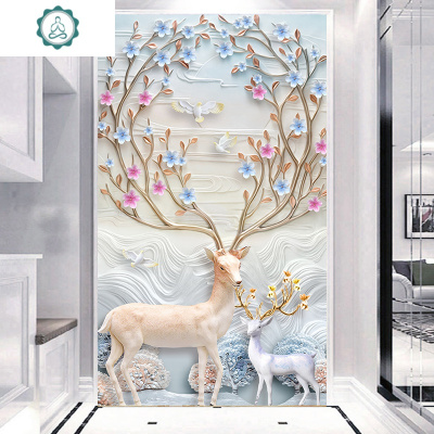 蒙娜丽莎印花十字绣2020新款客厅玄关竖版发财鹿简约现代简单线绣封后中格三股绣95*150CM法国丝线