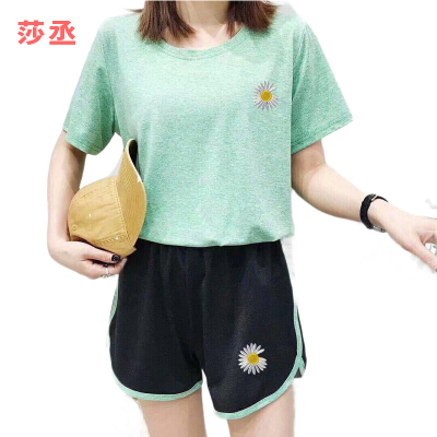 新款运动速干衣女夏季跑步服女休闲运动套装瑜伽服套装短袖短裤女莎丞
