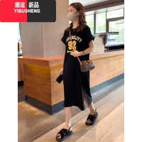 YIBUSHENG连衣裙女长裙短袖t恤裙2024新款宽松休闲短袖中长款a字裙懒人裙
