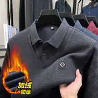 含绵羊毛加绒假两件毛衣男冬季新款中老年爸爸装保暖打底针织衫男