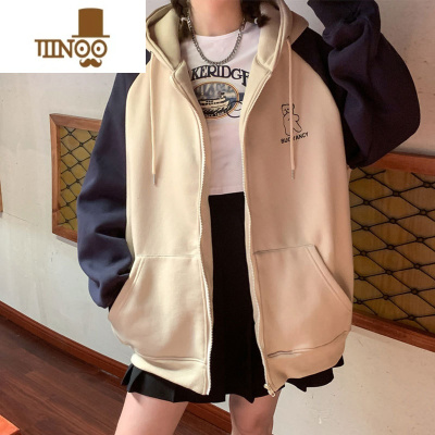 YANXU软奶初恋系连帽卫衣男款潮流ins宽松小熊拼接roora情侣装外套