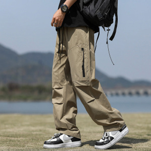 啄木鸟伞兵工装裤子男士夏季薄款潮流皱褶宽松休闲直筒阔腿长裤K