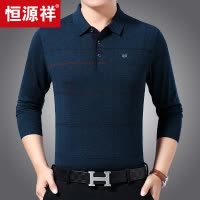 恒远祥中年男士秋色长袖t恤男士翻领薄针织t恤配毛线老爸装