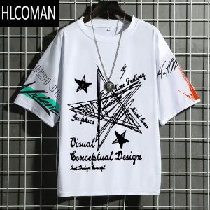 HLCOMAN夏季新款t恤短袖男五分袖青少年上衣服韩版ins潮百搭学生宽松半袖