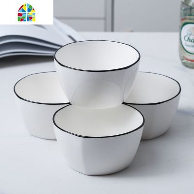 北欧风格创意陶瓷餐具家用米饭碗面碗单个大饭碗个性汤碗网红INS FENGHOU TM-釉下黑4.5英寸欧式碗6个套装