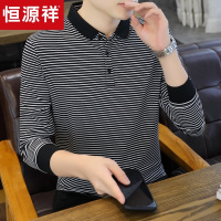 恒源祥长袖T恤 男春秋季新款条纹polo衫男士秋衣打底衫秋装上衣服