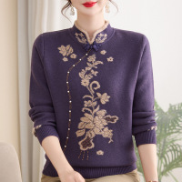 新款女装中老年衣服时尚中年妈妈装冬装加绒上衣时尚中领加厚针织