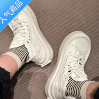 SUNTEK板鞋2023夏新款高帮厚底大头鞋男女情侣系带小白鞋运动休闲帆布鞋
