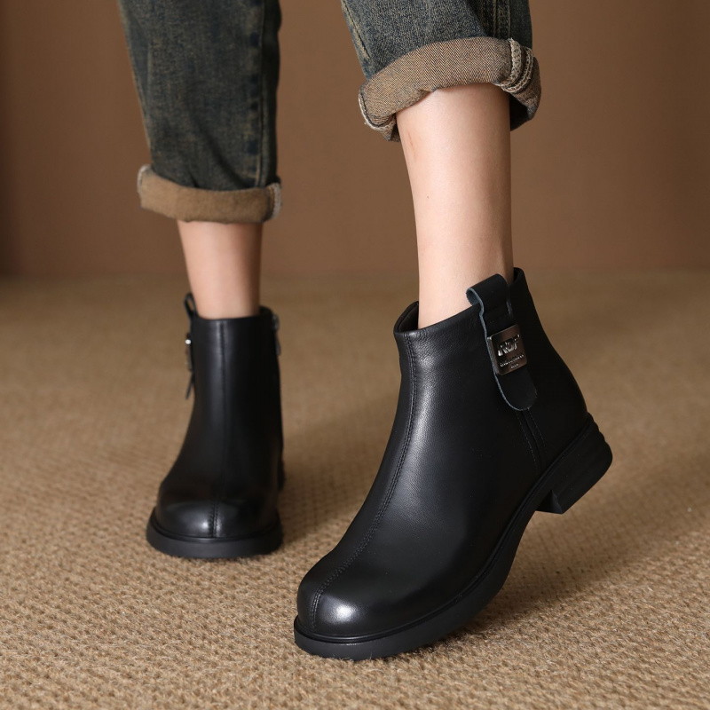 羊皮厚底百搭英伦风马丁靴女新款复古切尔西靴增高短靴烟筒靴