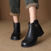 羊皮厚底百搭英伦风马丁靴女新款复古切尔西靴增高短靴烟筒靴