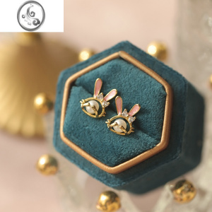 JiMis999足银锆石蝴蝶结珍珠兔子耳钉轻奢可爱本命年设计高级感耳饰女 s999足银镀真金