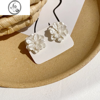 JiMi简约山茶花银银耳钉气质耳环小众设计轻奢高级感精致百搭银针耳饰