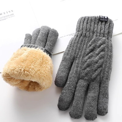  闪电客棉手套男冬季毛线触屏加绒加厚老人骑车保暖手套冬天女