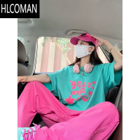 HLCOMAN夏季短袖280克双纱棉宽松潮牌男女t恤设计款多巴胺情侣半袖