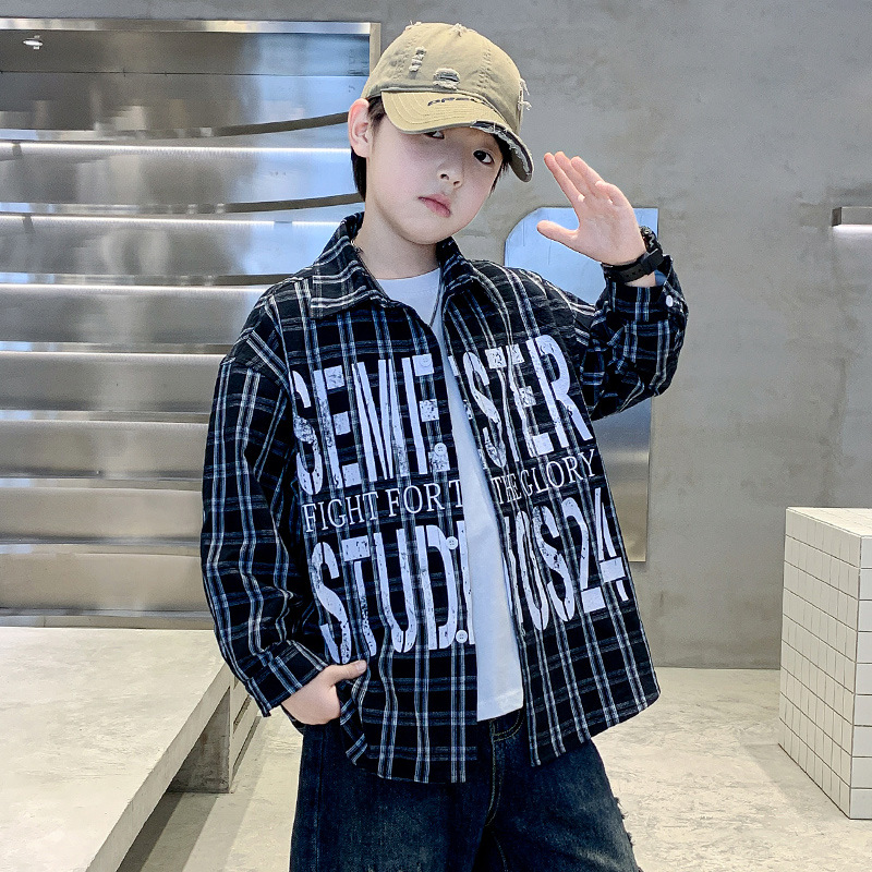 儿童装男童外套春秋款新款酷帅秋季男孩衬衫中大童秋装衣服潮