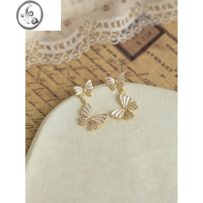 JiMi轻奢锆石蝴蝶耳环女小众设计耳饰高级感无耳洞蚊香盘耳夹