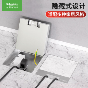 施耐德电气 地插 弹出阻尼式地面插座 五孔插座 全铜质防水阻尼式 电脑五孔地插 隐藏式地板地面插座 电话网络 铜质 阻尼
