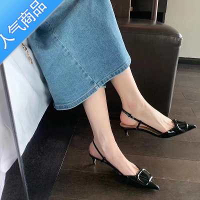 SUNTEK法式包头凉鞋女2023春夏季新款小香风蝴蝶结细跟玛丽珍高跟鞋单鞋