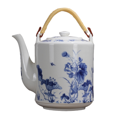 LICHEN景德镇陶瓷材质水壶提梁壶大容量凉水壶釉下彩青花瓷茶壶水壶侧提壶