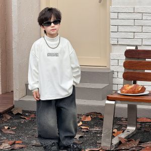 童酷儿童冬款湖州织里童装百搭字母印花T恤半高领男童打底衫