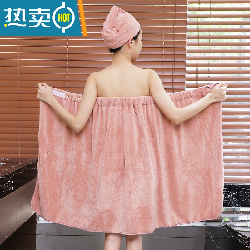 敬平吸水加厚可爱速干洗擦头巾女韩国浴帽包头巾 珊瑚粉干发帽+浴裙