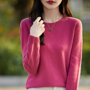 圆领钩花镂空一线成衣针织衫女秋冬新款宽松内搭毛衫套头打底毛衣