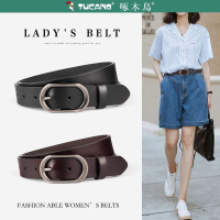 啄木鸟皮带女士2025新款真皮针扣牛皮休闲复古百搭配牛仔裤腰带宽